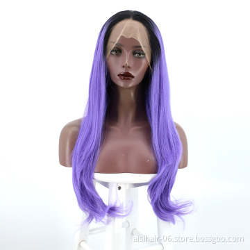 Aisi Hair New Design Top Quality Party Long Body Wave Ombre Purple Lace Frontal Synthetic Hair For Black Women Lace Front Wig